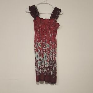 Elegant Burgundy Floral Dress with Ruffled Straps